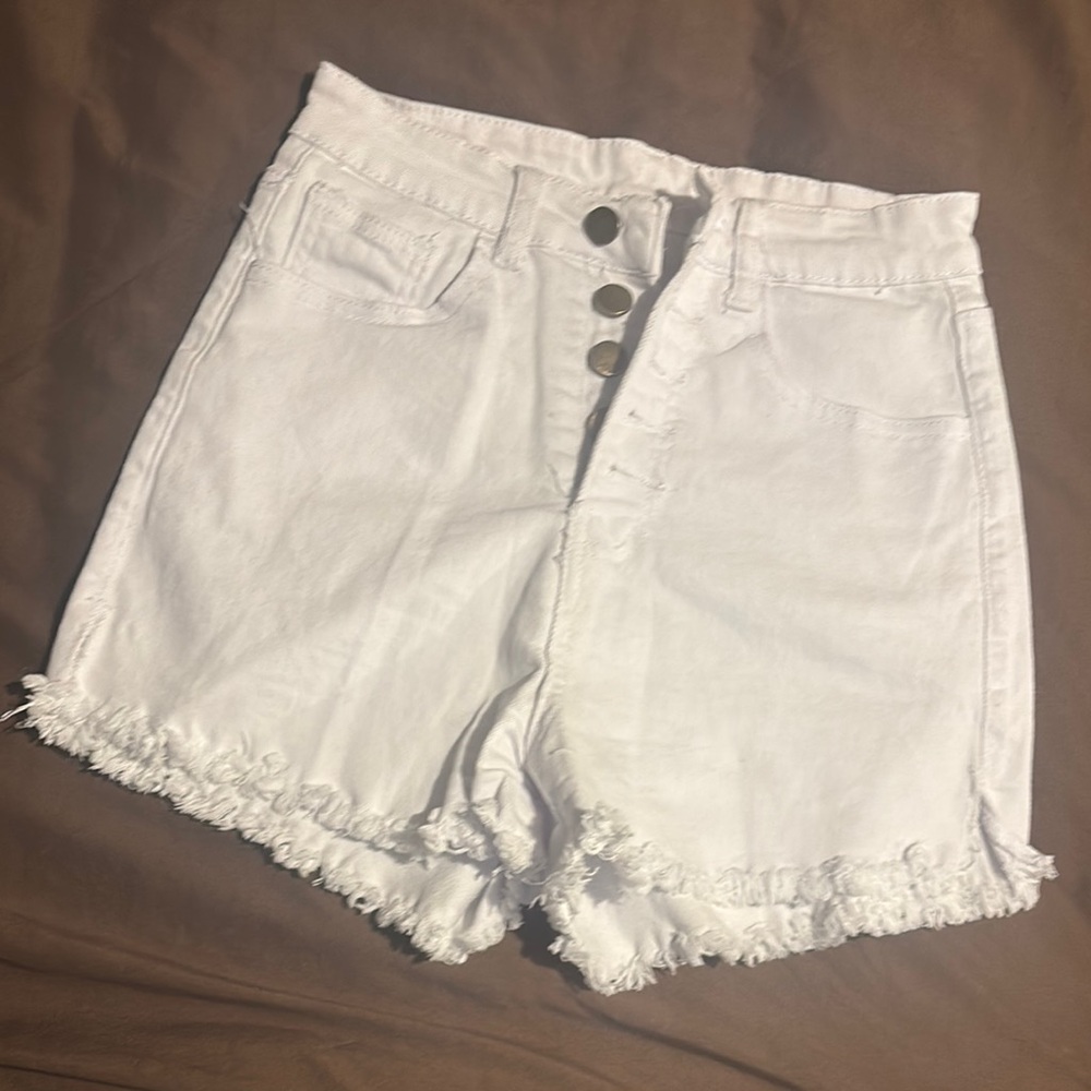 White Frayed Hem Women Shorts